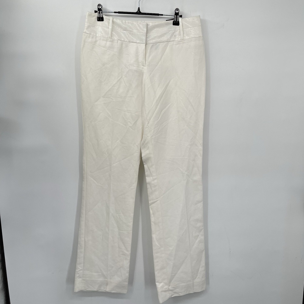 The Limited 6 Cassidy Fit Slim‎ Bootcut Pants Womens White Linen Blend Shimmer